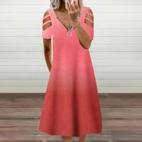 DMQupv haljine za žene gradijentne ljetne rukave kratki patentni zatvarač casual haljina O-izrez Print