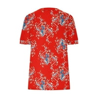 Žene Ljetne puff kratkih rukava Dressy Casual V-izrez T-majice Slatka bluza za posao Ispis vrhova XXL