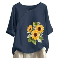 Ženska majica Žene Ležerne tipke Sunflower Ispis posada Crta kratkih rukava Tors T majice za žene Trendy