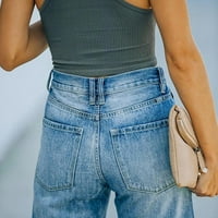 Inleife ženska modna casual solidne boje Jeans džepne hlače ženske traperice