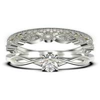 Infinity Loop 1. Carat Round Cut Diamond Moissite zaručnički prsten, upleten vjenčani pojas u srebrnom