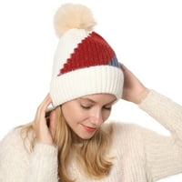 Ženska zimska mekana boja uvijena uvijena meko pleteni šešir sa pom poms dnevnim putne kape za slobodno