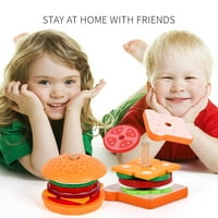 Montessori hamburger igračke za slaganje, drvena burger igračka za igranje hrane za djecu, fine igračke motornice za godinu, hamburgera za hranu s narudžbama