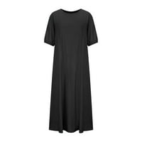 Plus size haljine za žene Ljeto Ležerne prilike pamučne platnene boje Off Off ramel polusnakne rukavice