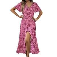 Atinetok ženske haljine plaža modni kravatni struk tanki ruffle proret wrap haljine Formalni cvjetni