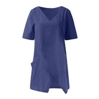 Patlollav Womens Ljetne majice Modni obrezirani rukavac V-izrez od pamučne linije labavo bluza ponude dame