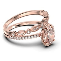Prekrasan minimalistički 2. karat ovalni morgatit i dijamantski movali zaručni prsten, cvjetni vjenčani prsten, jedan odgovarajući bend u 10k čvrstog ruža zlata, poklon za njene, obećavaju prsten, obloge