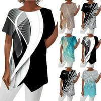 Modni ženski ljetni geometrijski ispis labav kratkih rukava nepravilna majica