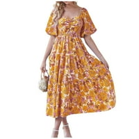 Umitay ženski ljetni casual lisnatni rukavac squre vrat cvjetni ispis labavi obični a-line tunika haljina