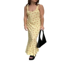 Luethbiez Spaghetti remen Maxi haljine za žene bez rukava FISHTAITEL Cvjetni duga haljina Slim Fit Bodycon