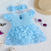 Calsunbaby Baby Girl Ljeto Romaša haljina let leptira za rušenje rupskog suknja rub bodi, sa glavom