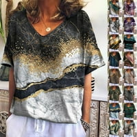 Womens V izrez Tops Modni casual tiskani bluza s kratkim rukavima 3xl