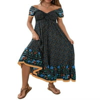 Eyicmarn ženska boemska dugačka haljina, ljeto van ramena kratki rukav A-line haljina za plažu