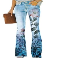 Glookwis dame cvjetni print traperice srednje strukske dno casual rastezljenih pantalonastih pantalona dugačke pantalone
