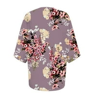 Miayilima Jakne kaputi za žene Crew izrez Cvjetni print Puff rukav kardigan labav pokrov za bluzu za bluzu na plaži Kimono