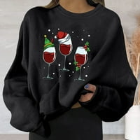 Riforla ženska božićna grafička duksela casual okrugli vrat pulover labave majice lagane vrhove ženske duksere bez kapuljače crne xl