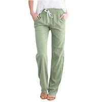 Lindreshi ženske hlače s džepovima pamučne ženske povremene hlače na širokim nogama, čvrste elastične