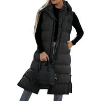 Dugi puffer prsluk za žene prekrivene rubne jakne bez rukava na rukavima na rukavima prorezuju zimske