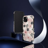 Crna i ružičasta cvjetna teška futrola za telefon - Super-sladak i otporan na udar za iPhone