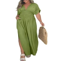 Niveer dame maxi haljine od pune boje duge haljine kratki rukav ljetni plažni sandress havajski v izrez