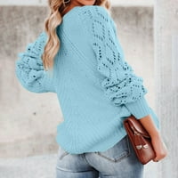 Iopqo džemperi za žene Ženske jesenske vrhove ženske na vrhu ramena dugih rukava pletena majica posada vrata pulover džemper džemper, ležerni dupli džemper jeseni za žene Sky Blue XL