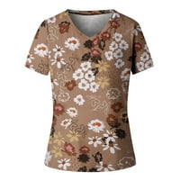 Ženska majica cvjetni ispisani V-izrez s kratkim rukavima bluza za bluzu na vrhu casual labava bluza