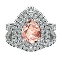 Pear Cut Pink morgarite dvostruki halo vjenčani prsten 14k bijelo zlato 2. karata