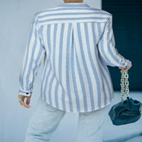 Ženska prugasta gumb dolje majice casual v izrez valjane bluze dugih rukava vrhovi