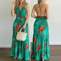 Ljetne haljine za ženski tropski temperament bez rukava dugačak halter haljina za odmor zelena m