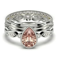 Dazzling Boho & Hippiepie 2. Karatni kruški ružni prsten za morgatit i dijamantni moissitni prsten,