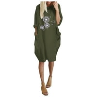 Haljina cethrio žena - modna zima plus casual labav džep seksi ispisana haljina vojska zelena