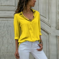 TOQOT WOMENS TOPS Dressy Casual- Comfy Solic Color Tunic Bluze s dugim rukavima V-izrez Žene Žute veličine