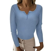 Ženska tipka V-izrez dugim rukavima Pletena džemper košulja za dno vrhova Bluza Ženska klirens za paklenost