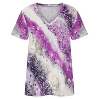 WHLBF Žene TOS Clearence Ženska modna V-izrez kratka rukava majica Majica Ljetni ispis Loose vrhovi