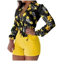 Žene ljetne odjeće Modni cvijet Ispis dugih rukava majica na vrhu kratke hlače od solidnih boja