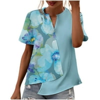 Ljetne blube za žene Žene kratki rukav Split izrez Asimetrični bluze za patchwork Print casual majice