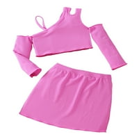 Grianlook Toddler Outfit Dugi rukavi + suknje Jednostavno odijelo Dječje odijelo Sukti setovi Ležerne prilike pune boje ružičasta 5Y