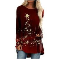 Žene dugih rukava Ženska dugi rukav Ležerne majice Pulover Loose Tunic vrhovi božićni ispis bluza za bluzu za vrat Off of Wine 6