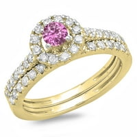 DazzlingRock kolekcija 14k Round Pink Sapphire & White Diamond Bridal Halo Angažov prsten za prsten, žuto zlato, veličina 6.5