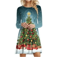 Ženske haljine dugi rukav plus veličina dnevno žensko modno božićno božićno drvce otisak dugih rukava okrugla vrata zelene veličine xxl