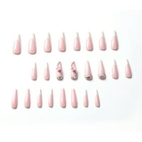 Žene sjajni lažni noktiju ružičasti bijeli cvijet dekor noktiju s rhinestones za žene i djevojke salon