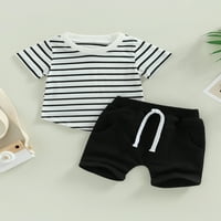 Diconna Toddler Baby Boy Summer Outfits Striped kratkih rukava TOP TOP SOLD HORTS Postavite odjeću Crne