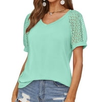 Ljetne ženske ženske majice čipke kratkih rukava bluza V izrez T majica Dressy casual vrhovi