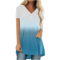 Ženske plus veličine vrhova modne gradijentne ispisane bluze V-izrez kratki rukav labavi majica