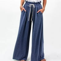 Modne žene elastični struk casual vučne poteze SLA-CKS džep ravne pantalone visoke struk labave hlače