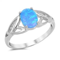 Sterling srebrni ženski plavi simulirani Opal ovalni keltski prsten