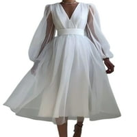 Ženska formalna večernja haljina bijela v mrežasta mreža za odabir dugih rukava za koktel vjenčanička