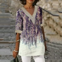 APEPAL ženske majice za ruke rukav čipka V izrez Boja blok Dressy Tops Trendy šuplje cvjetne bluze T
