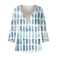 Mlqidk čipke za žene Ljeto Trim V Vrat Colorblock rukave šuplje bluze labavi fit Print Laghweight majica