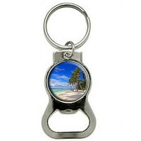 Tropska plaža Palm Trees Otok Bočični poklopac Otvarač ključeva Keychain prsten